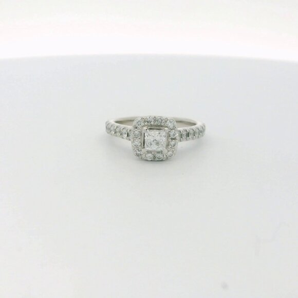 Neil Lane 14k White Gold Princess Cut Diamond Halo Engagement Ring - Size 5